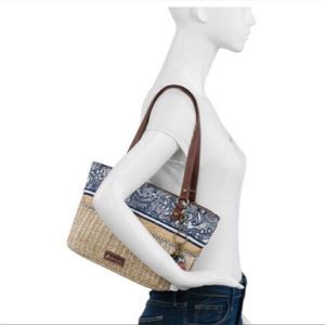 SAKROOTS SMALL STRAW SATCHEL “ELLIS” SHOULDER HANDBAG